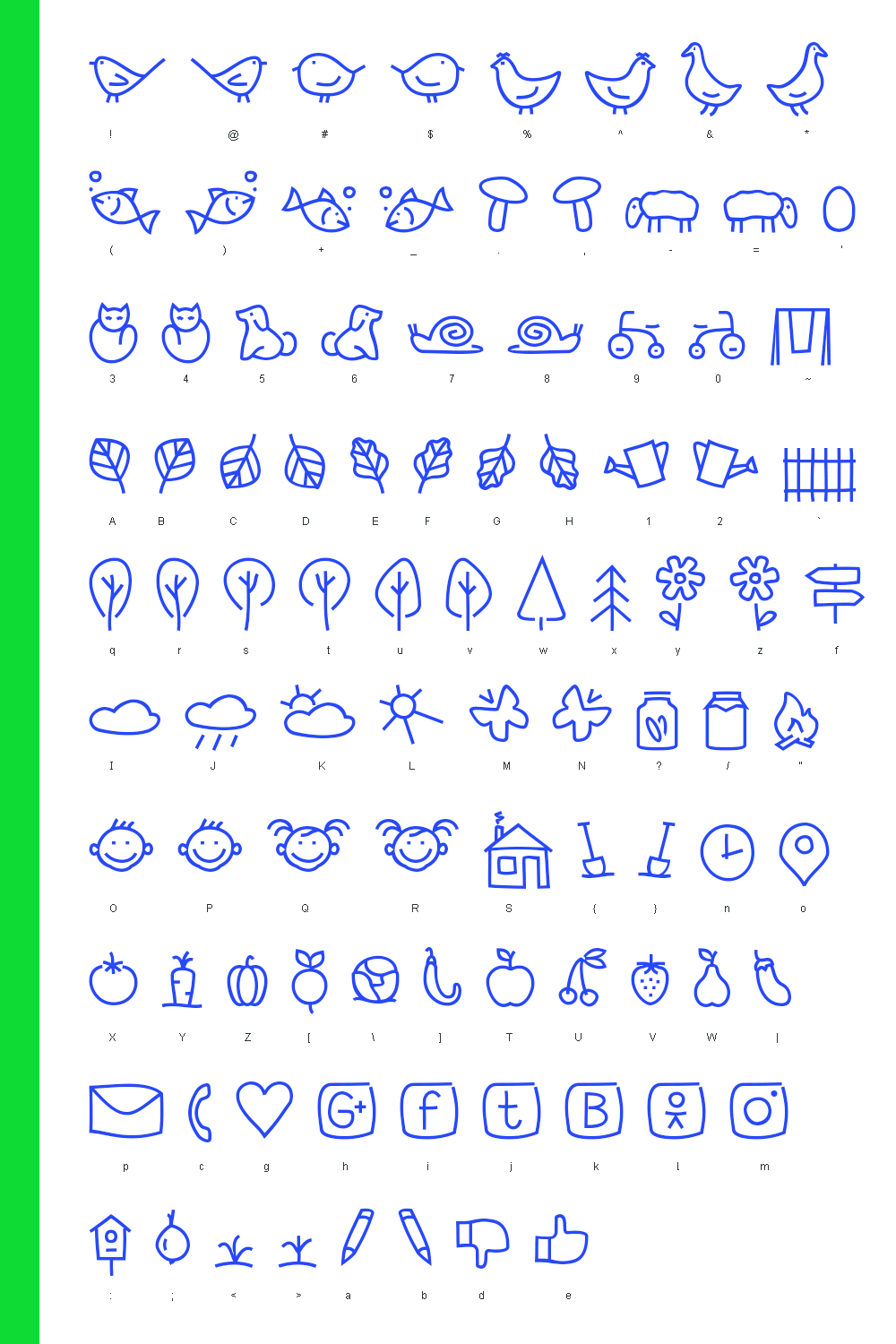 карта символов шрифта Dacha