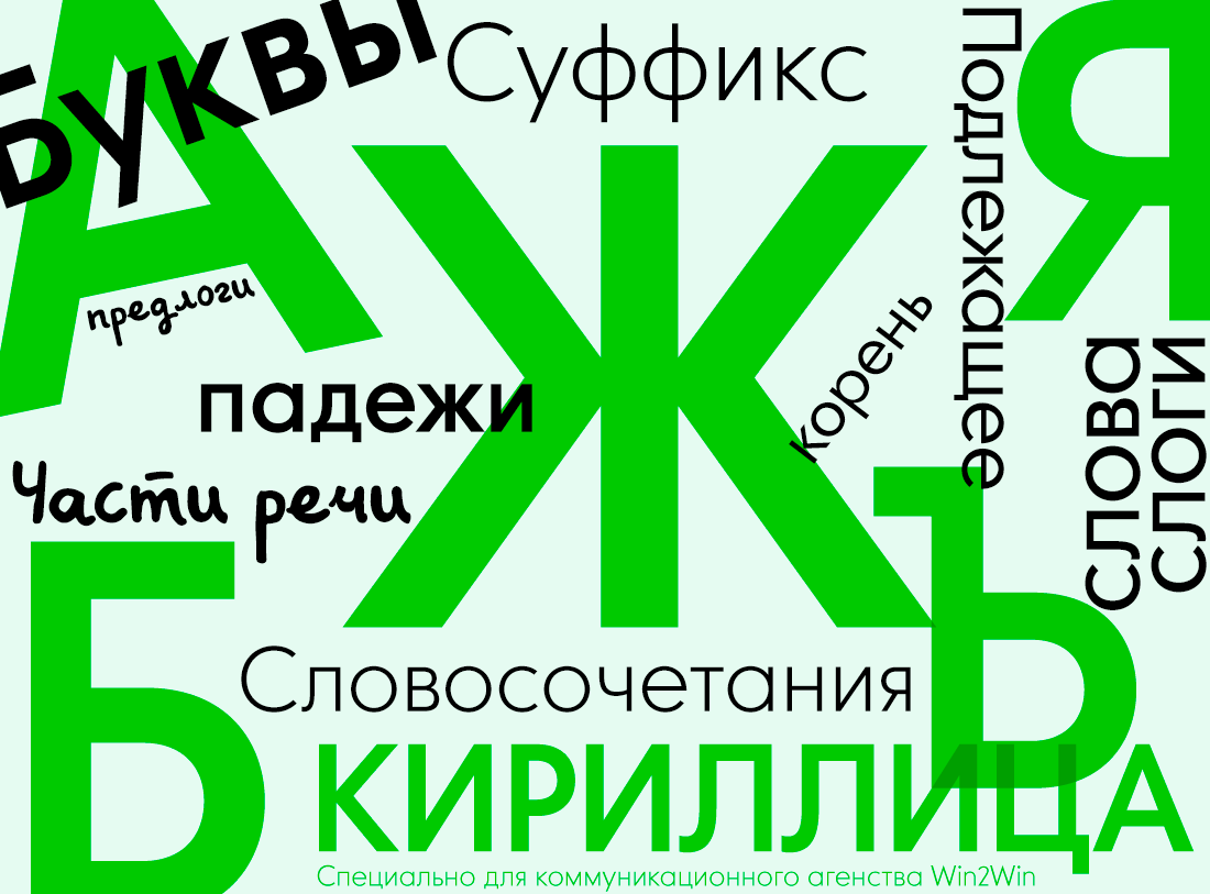 Буквы кириллицы для фирменного шрифта агентства Win2Win